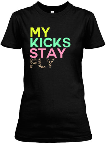 My Kicks Stay Fly™ Tee - Black (Nike Air Max 90) Neon/Seagreen/Pink/Leopard)