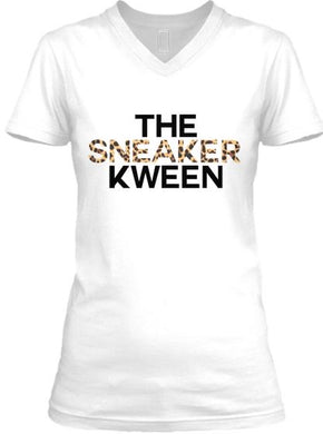 The Sneaker Kween Tee - V Neck - Leopard (White)